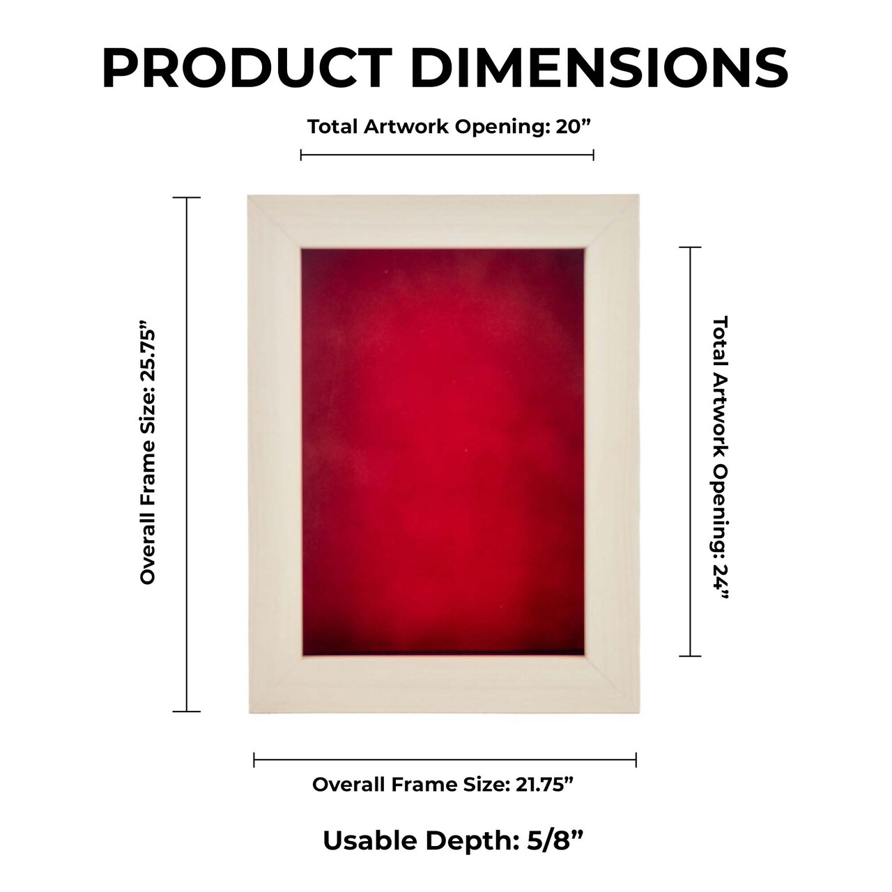 Natural Whitewash Wood Shadow Box Frame with Acrylic Front - Red Suede Backing, 30 Sizes
